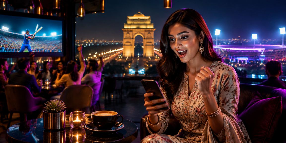 Evening cricket betting and slots games with Indian cultural flavor in Delhi near India Gate